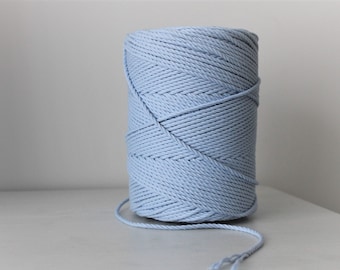 1 kg cotton rope (260 metres)  - 3 mm diameter, Baby Blue color, twisted Cord for Macrame, knitting and crochet projects, Colored