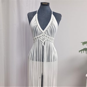 Macrame dress Snow - Long Fringe Sleeveless Top - Boho Chic - Hippie - Bridal - Beach wedding - Festival fashion - Resort fashion