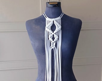 Macrame ketting, festival ketting, tribal hippie boho, zigeuner, Macrame sieraden, lange pony, luxe festival nekstuk