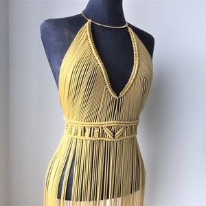 Macrame dress Goddess- Long Fringe Sleeveless Top - Boho Chic - Hippie - Bridal - Beach wedding - Festival fashion