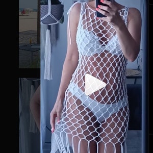Macrame dress, fringed beach cover, super light rope dress