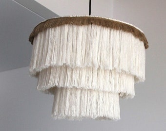 Boho Lamp, Fringe Chandelier, Macrame Tassel Lamp Shade, Nursery Lighting, Beach style home decor, Boho Light Pendant