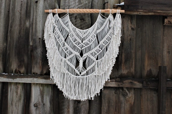 Macrame Wall Hanging On Decorative Wooden Dowel Giant Bohemian Macrame Wall Hanging Handmade Wall Art Boho Macrame Home Decor