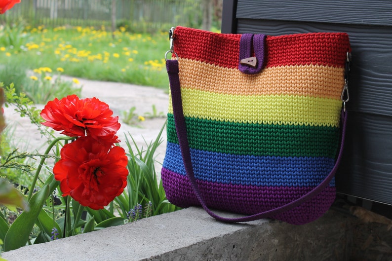 Crochet bag, large tote bag, multicolor image 2