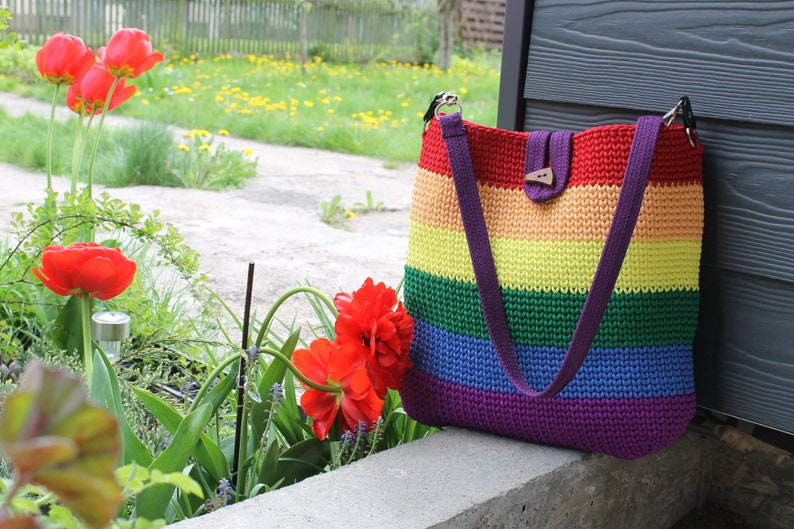 Crochet bag, large tote bag, multicolor image 1