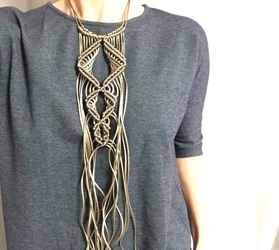 Macrame necklace, festival necklace, tribal hippie bohemian, gypsy, Macrame  jewelry, long fringe, luxury festival neckpiece
