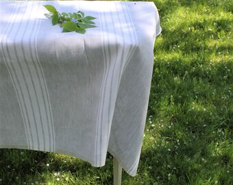 Linen tablecloth, Farmhouse tablecloth, striped, custom size tablecloth, stone washed