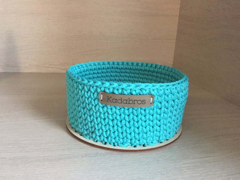 Round Basket Crochet Turquoise Basket Bathroom Kitchen Etsy
