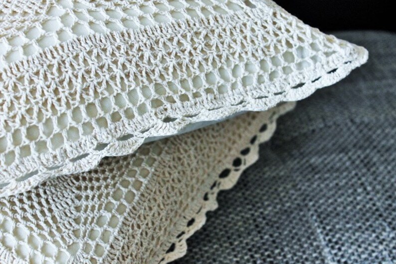 Crochet Pillow covers lace corners 16''x16'' Etsy