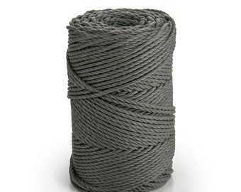1 kg cotton rope (260 metres)  - 3 mm diameter, Dark grey, twisted Cord for Macrame, knitting and crochet projects, Colored rope