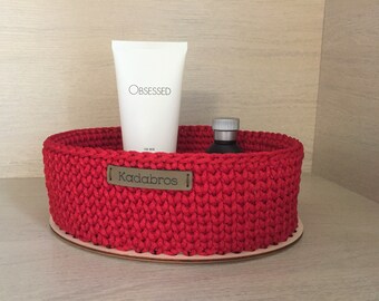 Crochet oval basket, crochet red basket, bathroom kitchen organizer, home storage