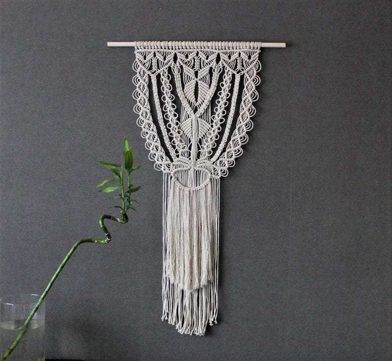 Macrame wall hanging on bamboo dowel Giant Bohemian Etsy