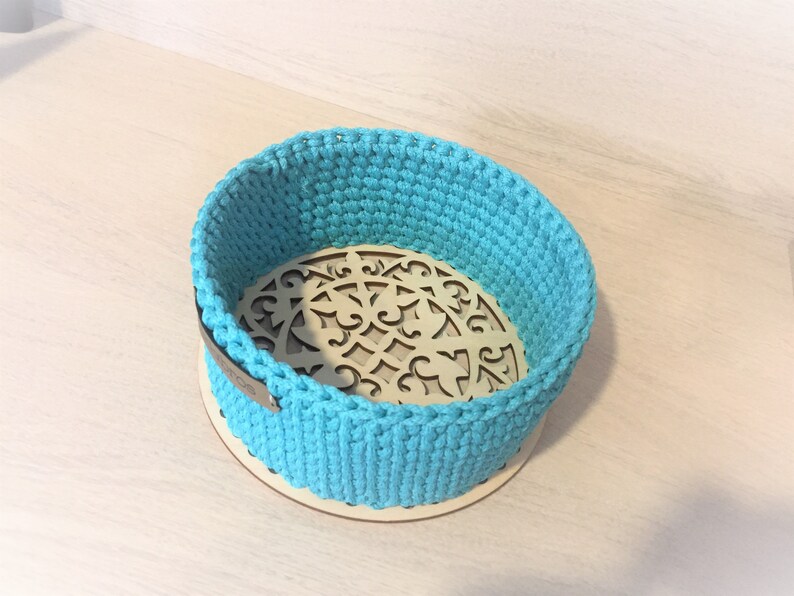 Round Basket Crochet Turquoise Basket Bathroom Kitchen Etsy