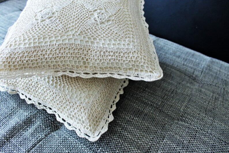 Crochet Pillow covers lace corners 16''x16'' Etsy