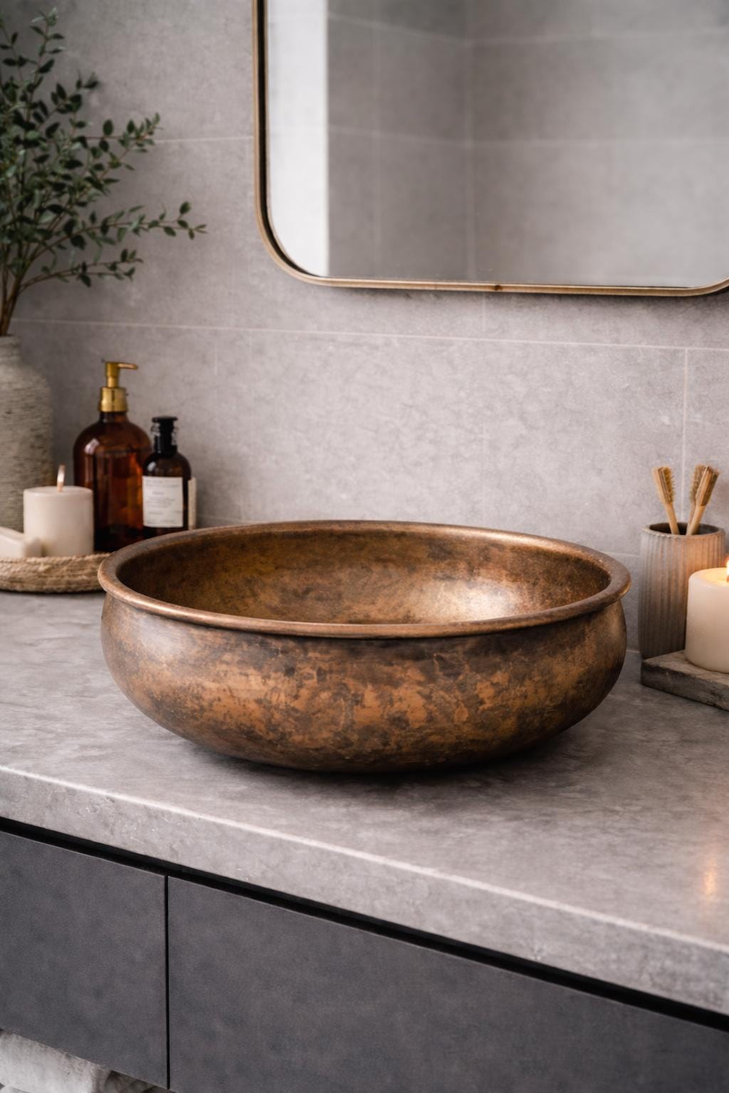 Vasque à Poser Orientale En Cuivre Rouge 40 Cm – Tendance Salle De Bain – Déco Cuivre