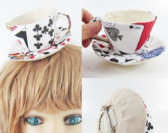 MADE-TO-ORDER ( 1 - 2 Weeks) Teacup Fascinator (Hair Clip for Children & Adults) -Playing cards * Please allow for slight variances.