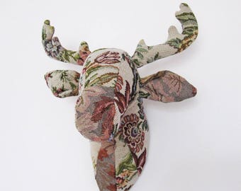 MADE-TO-ORDER ( 2 - 3 Weeks)- Deer Trophy Head/ Deer Faux Taxidermy /wall mount Deer head- Tapestry Fabrics Patchwork