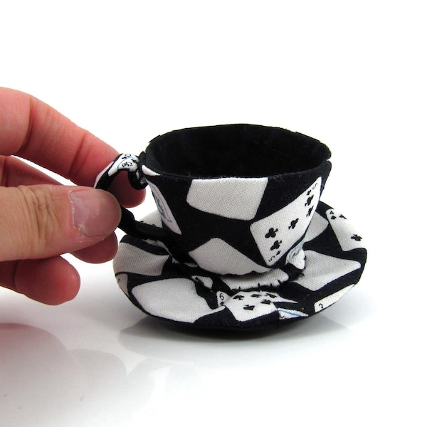 MADE-TO-ORDER ( 1 - 2 Weeks)- Miniature Teacup Hair Clip Slide-Playing Cards on Black