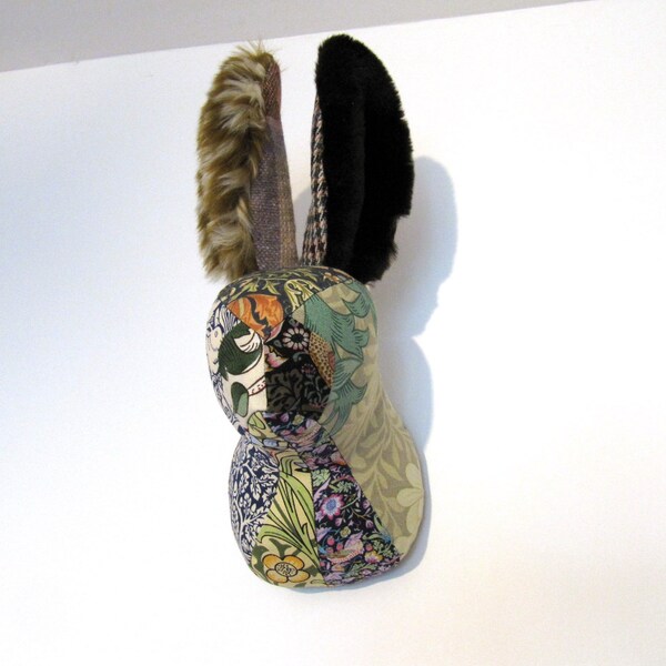 MADE-TO-ORDER ( 1 - 2 Weeks)- Patchwork Rabbit Hare Trophy Head/ Faux Taxidermy/wall mount Rabbit Hare head- William Morris Fur Fabrics