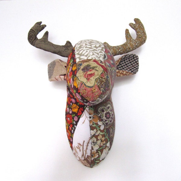 MADE-TO-ORDER (1 - 2 Weeks)- Patchwork Deer Trophy Head/ Deer Faux Taxidermy /wall mount Deer head- Brown / Black