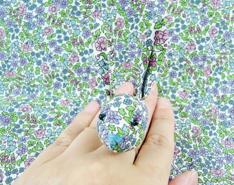 MADE-TO-ORDER ( 1 - 2 Weeks) Bunny Adjustable Ring- Liberty Fabric- Floral Purple Blue Green