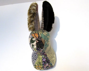 MADE-TO-ORDER ( 1 - 2 Weeks)- Patchwork Rabbit Hare Trophy Head/ Faux Taxidermy/wall mount Rabbit Hare head- William Morris Fur Fabrics