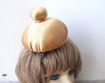 Redelivery to USA for Wendy - Textile Teapot Lid Fascinator- Gold Satin Fabric
