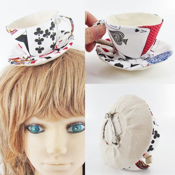 MADE-TO-ORDER ( 1 - 2 Weeks) Teacup Fascinator (Hair Clip for Children & Adults) -Playing cards * Please allow for slight variances.
