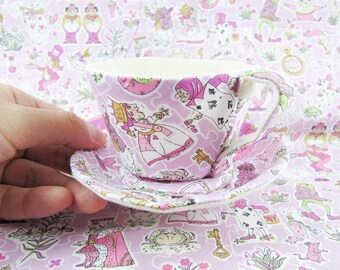 MADE-TO-ORDER ( 1 - 2 Weeks)- Liberty Textile Teacup and Saucer Ornament- Alice in Woderland- Pale Lilac