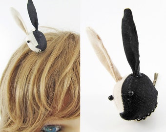 MADE-TO-ORDER ( 1 - 2 Weeks)-Bunny Hair Clip-Black & Unbleached Half