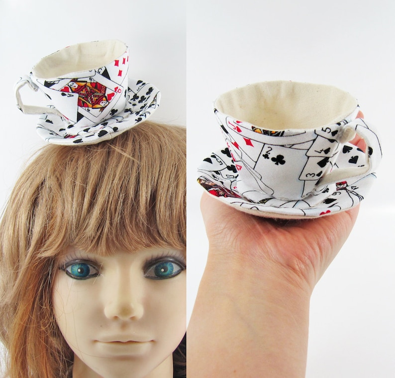 MADE-TO-ORDER 1 2 Weeks Teacup Fascinator Hair Clip for Children & Adults Playing cards Please allow for slight variances. image 6