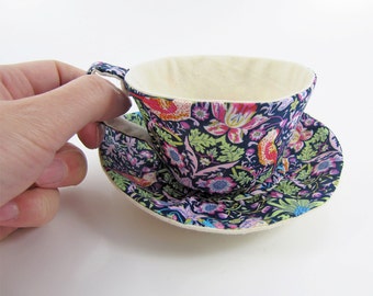 MADE-TO-ORDER ( 1 - 2 Weeks)- Textile Teacup Fascinator or Ornament - Liberty Strawberry Thief William Morris