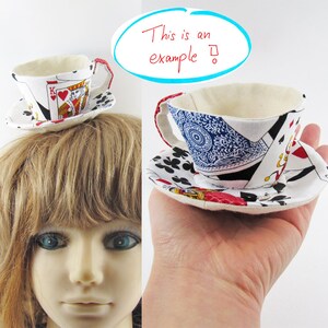 MADE-TO-ORDER 1 2 Weeks Teacup Fascinator Hair Clip for Children & Adults Playing cards Please allow for slight variances. image 3