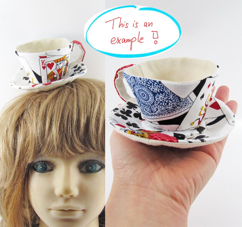 MADE-TO-ORDER 1 2 Weeks Teacup Fascinator Hair Clip for Children & Adults Playing cards Please allow for slight variances. image 3