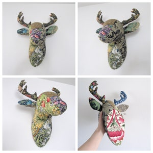 Patchwork Deer Stag Trophy Head/ Deer Faux Taxidermy /wall mount Deer head William Morris/Black/Brown G