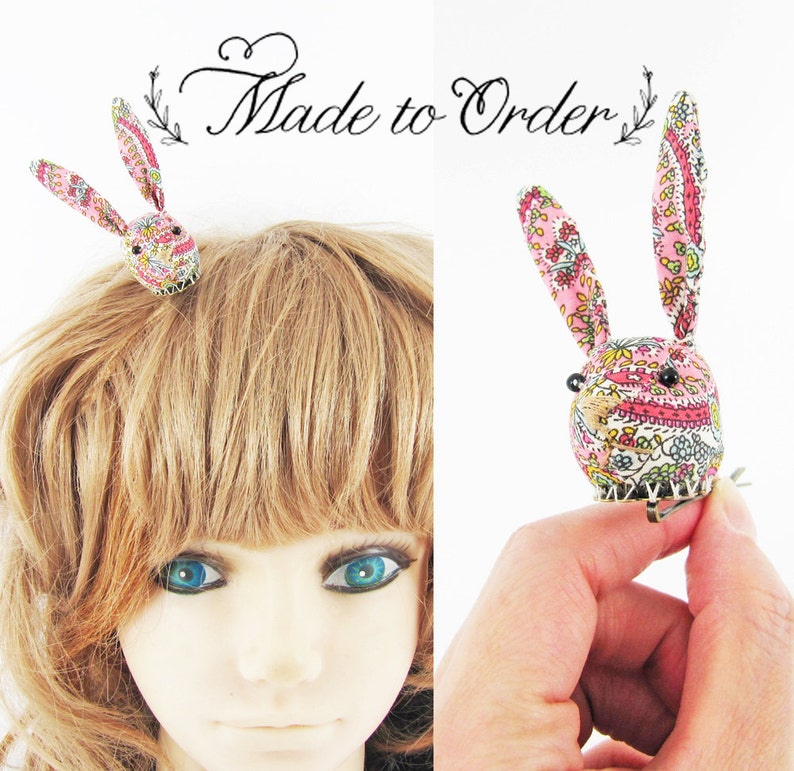 MADE-TO-ORDER 1 2 Weeks Bunny Hair Clip-Liberty Tiny Floral Pink image 1