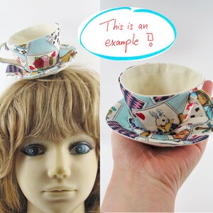 MADE-TO-ORDER 1 2 Weeks Textile Teacup Fascinator Hair Clip Playing Cards Alice in Blue Please allow for slight variances. image 10