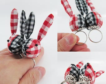 MADE-TO-ORDER ( 1 - 2 Weeks)- Bunny Double Ring-Red Black Gingham