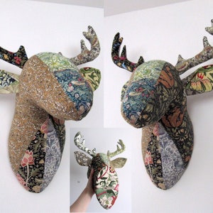 Patchwork Deer Stag Trophy Head/ Deer Faux Taxidermy /wall mount Deer head William Morris/Black/Brown E