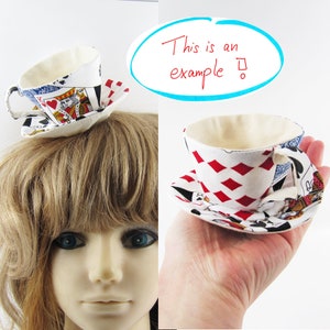 MADE-TO-ORDER 1 2 Weeks Teacup Fascinator Hair Clip for Children & Adults Playing cards Please allow for slight variances. image 4