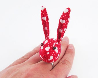 MADE-TO-ORDER ( 1 - 2 Weeks) Bunny Ring-Red Hearts
