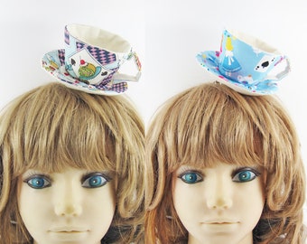 MADE-TO-ORDER ( 1 - 2 Weeks) Textile Teacup Fascinator (Hair Clip) -Playing Cards Alice in Blue *Please allow for slight variances.