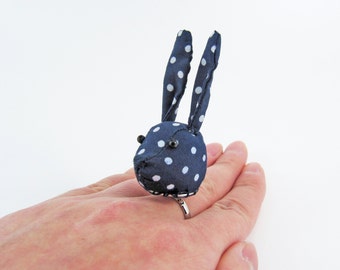 MADE-TO-ORDER ( 1 - 2 Weeks)- Bunny Adjustable Ring-Navy Spots