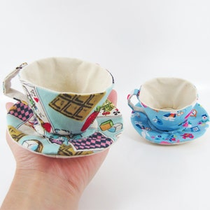 MADE-TO-ORDER 1 2 Weeks Textile Teacup Fascinator Hair Clip Playing Cards Alice in Blue Please allow for slight variances. image 4