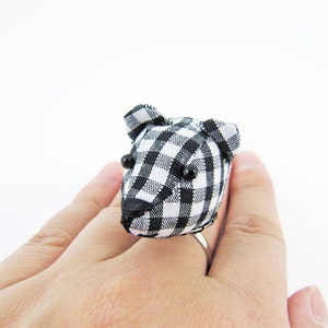 MADE-TO-ORDER ( 1 - 2 Weeks)-Bear Adjustable Ring-Black Gingham
