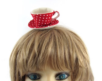 Miniature Teacup Hair Slide - Tiny Spots Red *Alice in Wonderland*