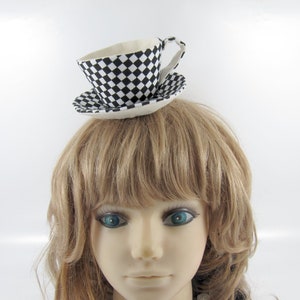 MADE-TO-ORDER 1 2 Weeks Teacup Fascinator Hair Clip for Children & Adults Playing cards Please allow for slight variances. Black Square Check