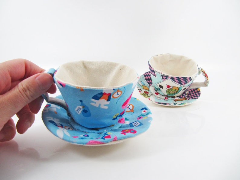 MADE-TO-ORDER 1 2 Weeks Textile Teacup Fascinator Hair Clip Playing Cards Alice in Blue Please allow for slight variances. image 8