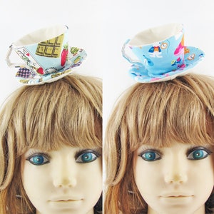 MADE-TO-ORDER 1 2 Weeks Textile Teacup Fascinator Hair Clip Playing Cards Alice in Blue Please allow for slight variances. image 2