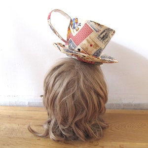 MADE-TO-ORDER 1 2 Weeks Giant Textile Teacup Fascinator Hair Clip Antique Playing Cards Print image 3